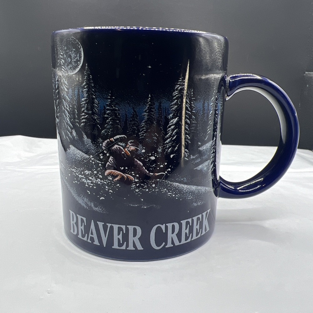 Vintage 1994 Sansegal Beaver Creek Ski Resort Mug Black Skier Souvenir XCIV